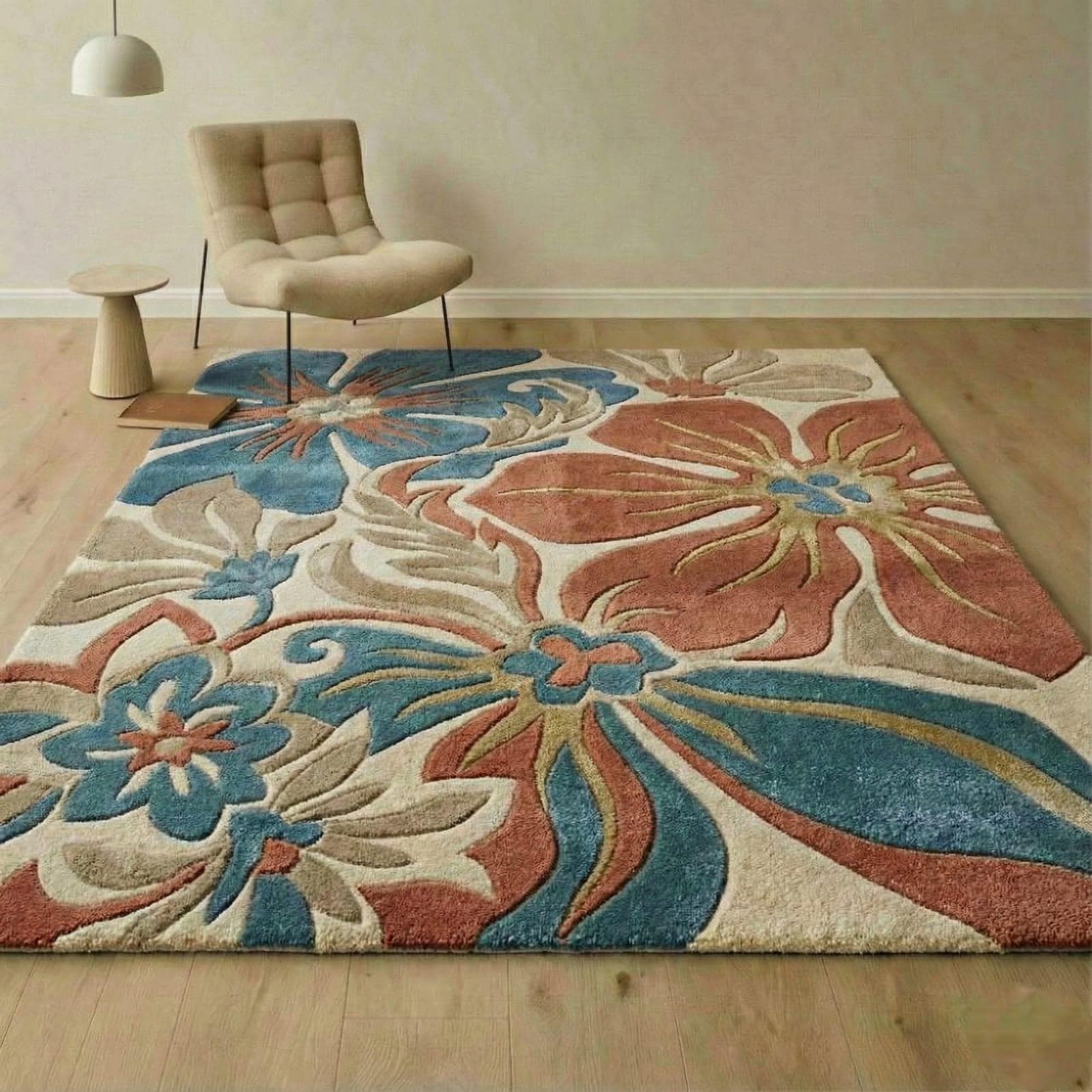 Hand Tufted Floral Area Rug, Plush Living Room Carpet, Designer Flower Pattern - image 3