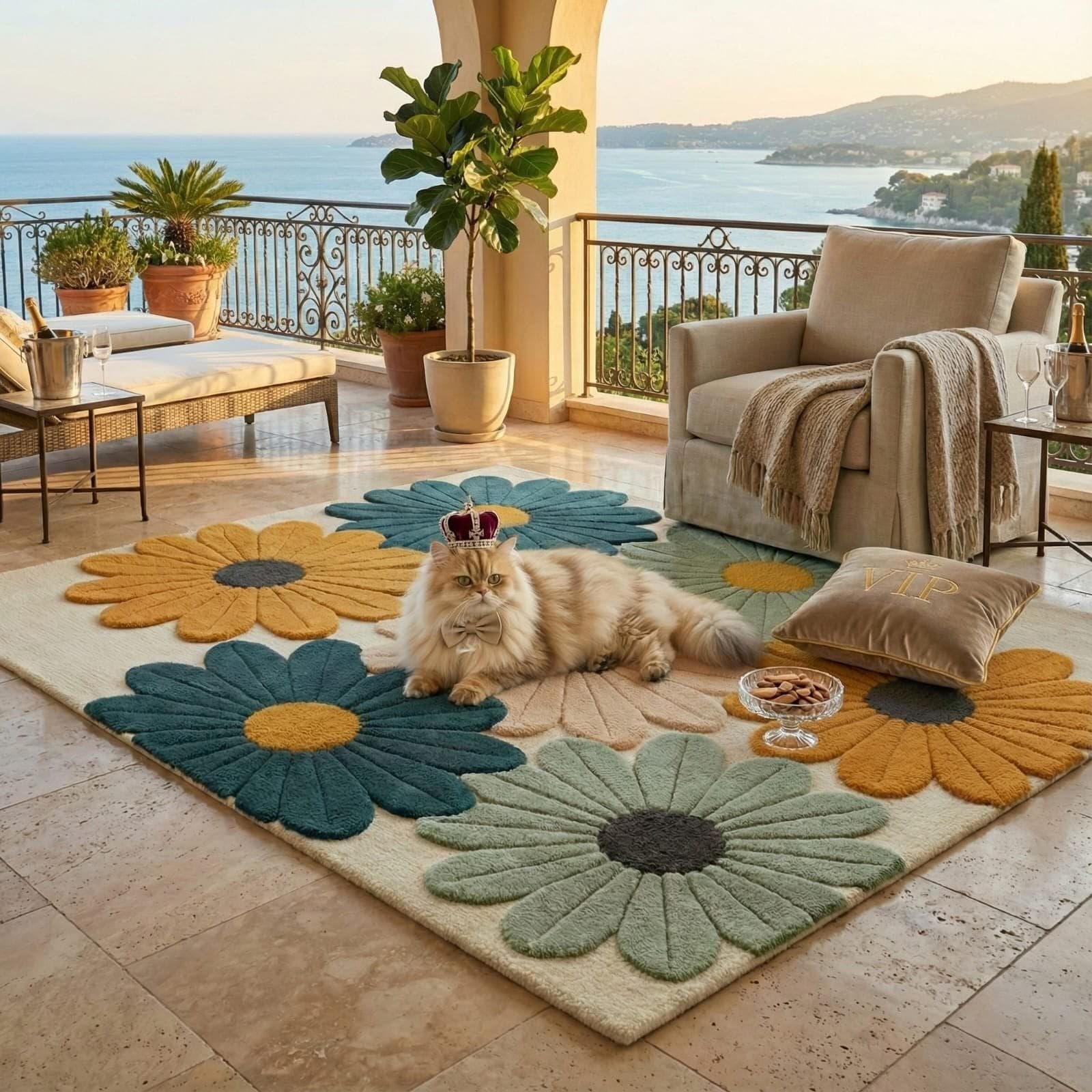 Hand-Tufted Daisy Flower Rug, Boho Floral Wool Carpet, Soft Living Room Bedroom Decor