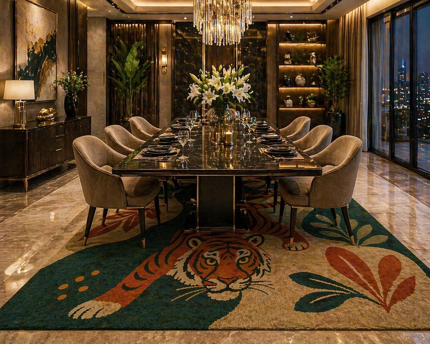 Tiger Jungle Area Rug, Botanical Animal Carpet, Modern Boho Living Room Floor Decor - image 5