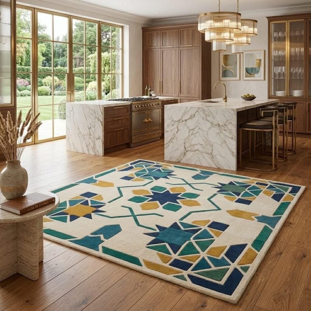 Geometric Moroccan Style Area Rug, Boho Abstract Living Room Carpet - image 3
