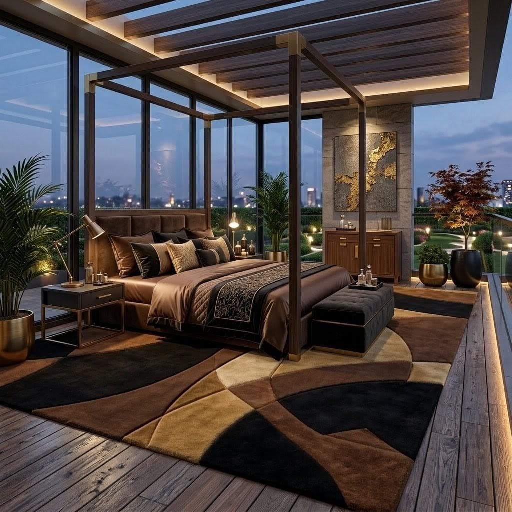 Modern Abstract Area Rug: Geometric Living Room Carpet, Brown Beige Black Plush Floor - image 4