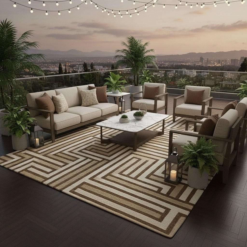 Luxury Geometric Area Rug, Brown Cream Maze Living Room Carpet, Modern Minimalist Home Decor - image 3