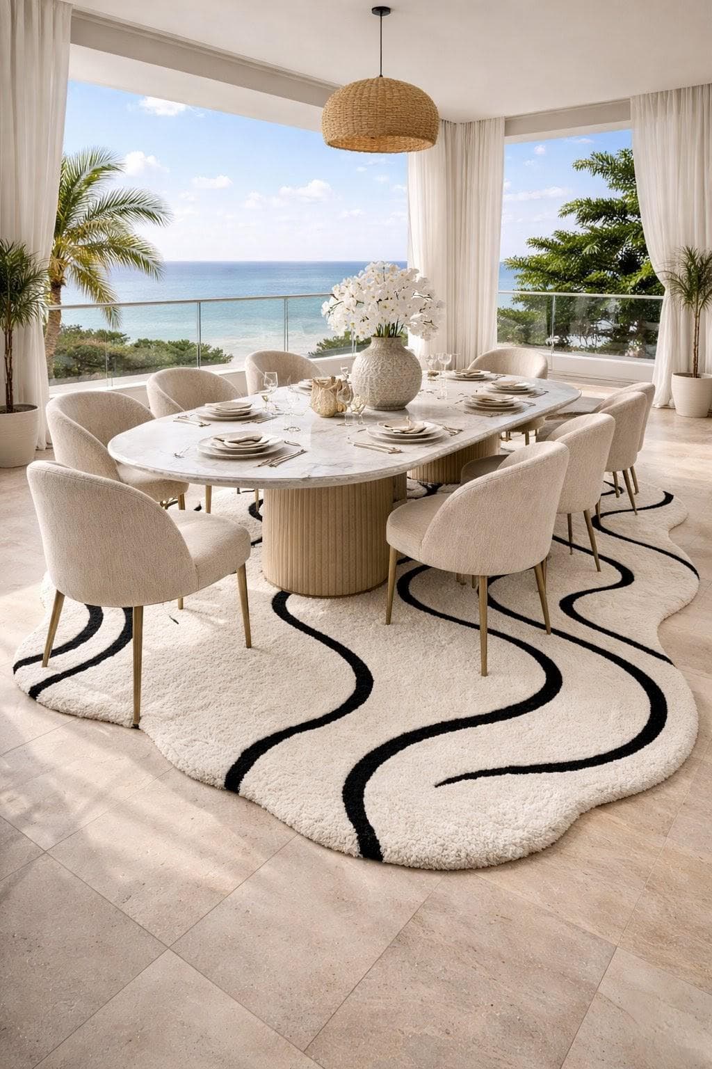 Abstract Wavy Rug, Black White Irregular Carpet, Soft Shaggy Nordic Home Decor - image 5