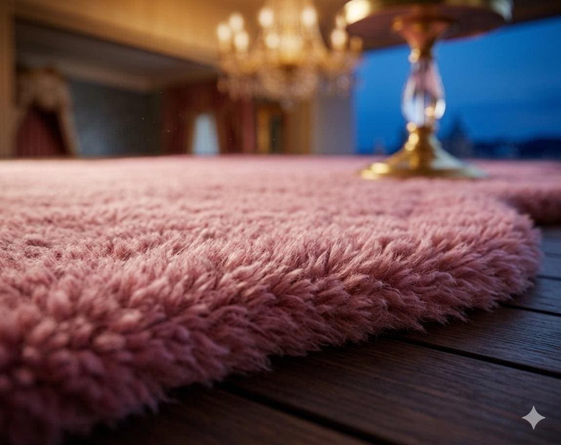 Pink Irregular Plush Rug, Soft Abstract Bedroom Carpet, Cozy Modern Floor Decor - image 4