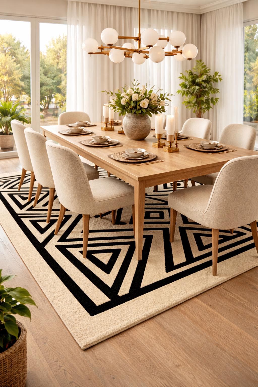Modern Geometric Area Rug, Black Cream Abstract Nordic Carpet, Luxury Bedroom Decor - image 5