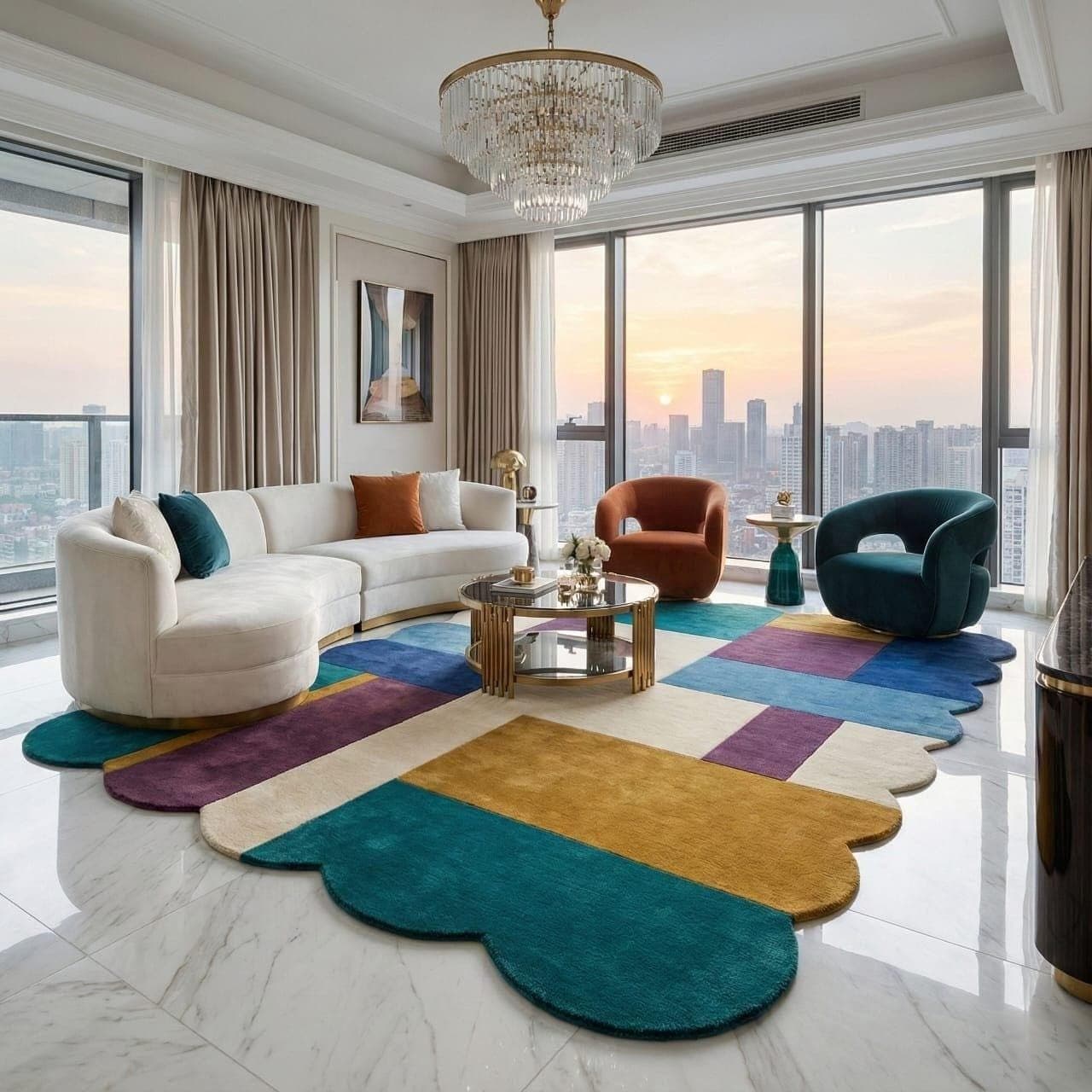 Colorful Abstract Geometric Tufted Rug, Modern Luxury Living Room Carpet - image 3