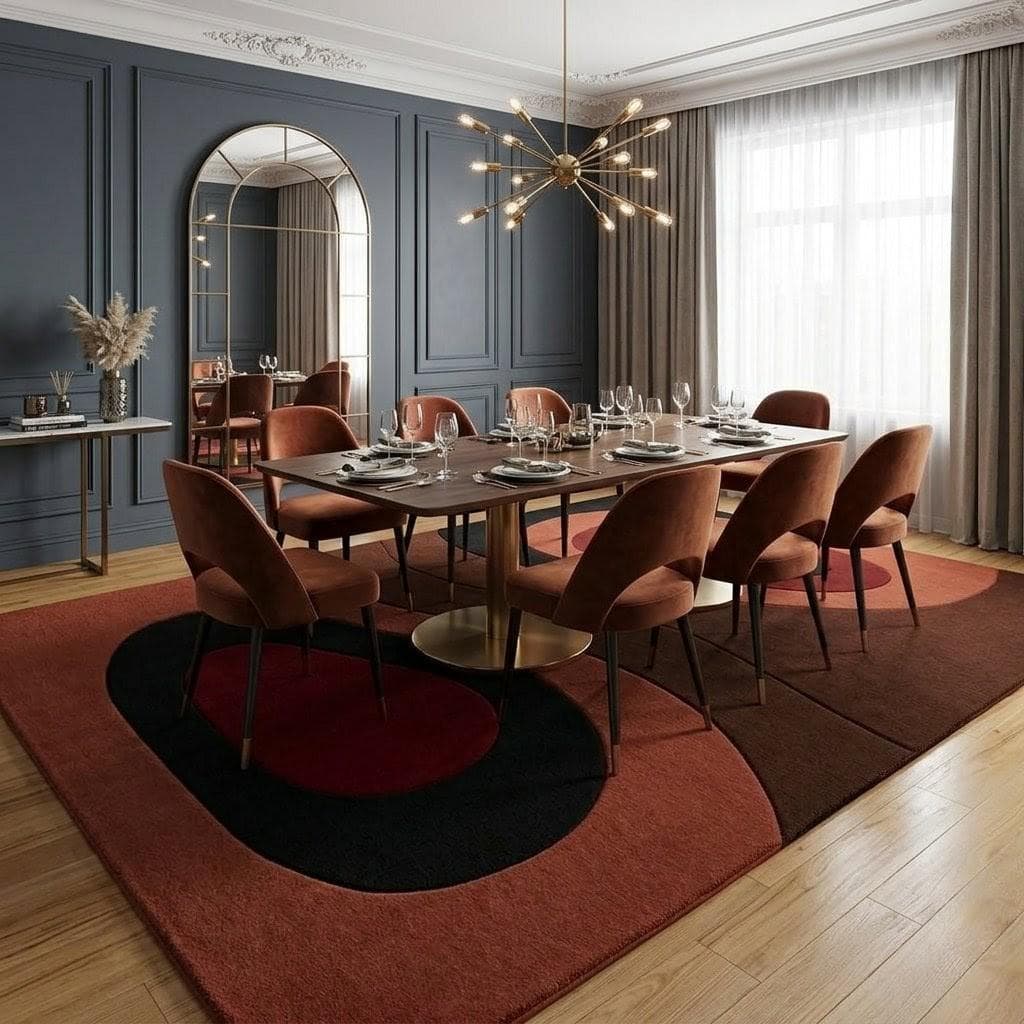 Modern Abstract Geometric Area Rug, Red Black Contemporary Living Room Carpet - image 4