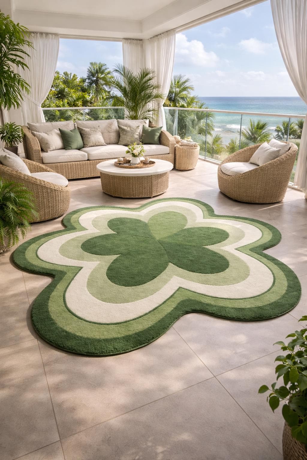 Green Flower Shaped Rug, Botanical Tufted Carpet, Irregular Floral Area Rug - image 4
