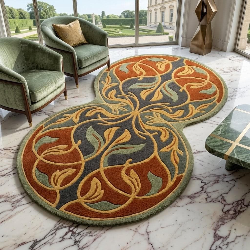 Hand-Tufted Peanut Rug: Art Nouveau Botanical Figure-Eight Area Mat - image 5