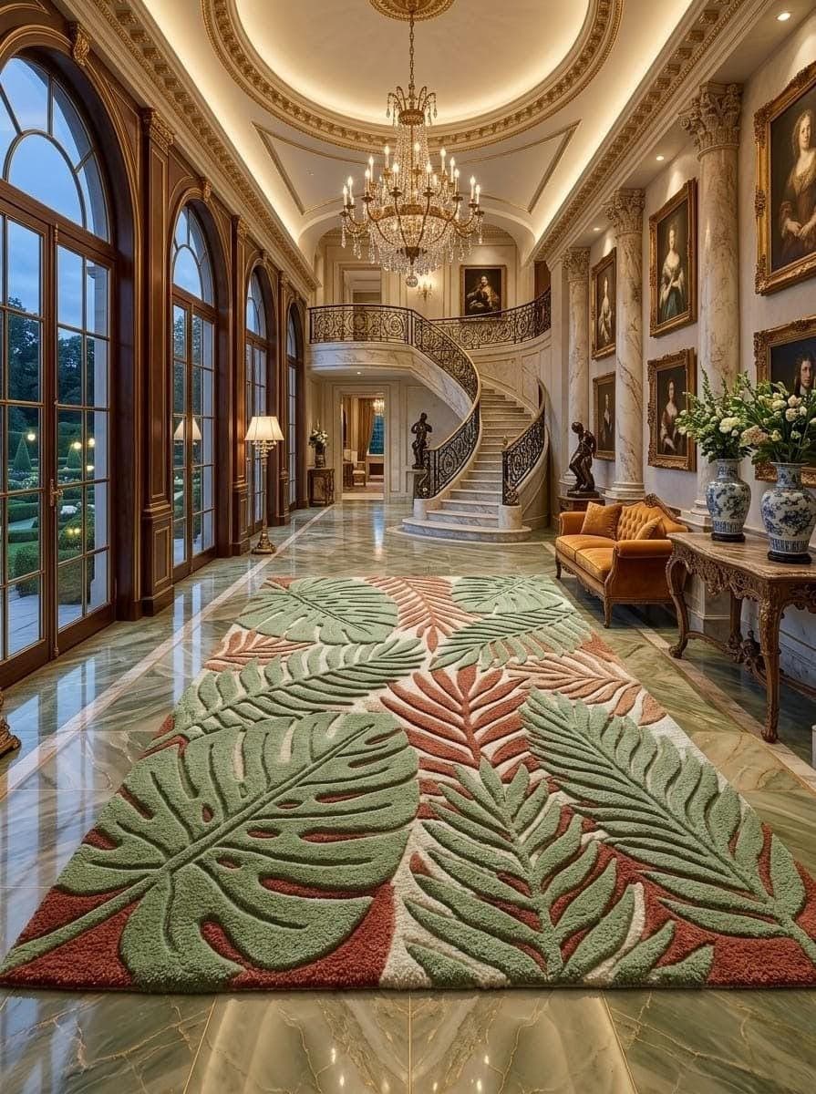 Botanical Leaf Tufted Carpet, Green Terracotta Modern Area Rug - image 3