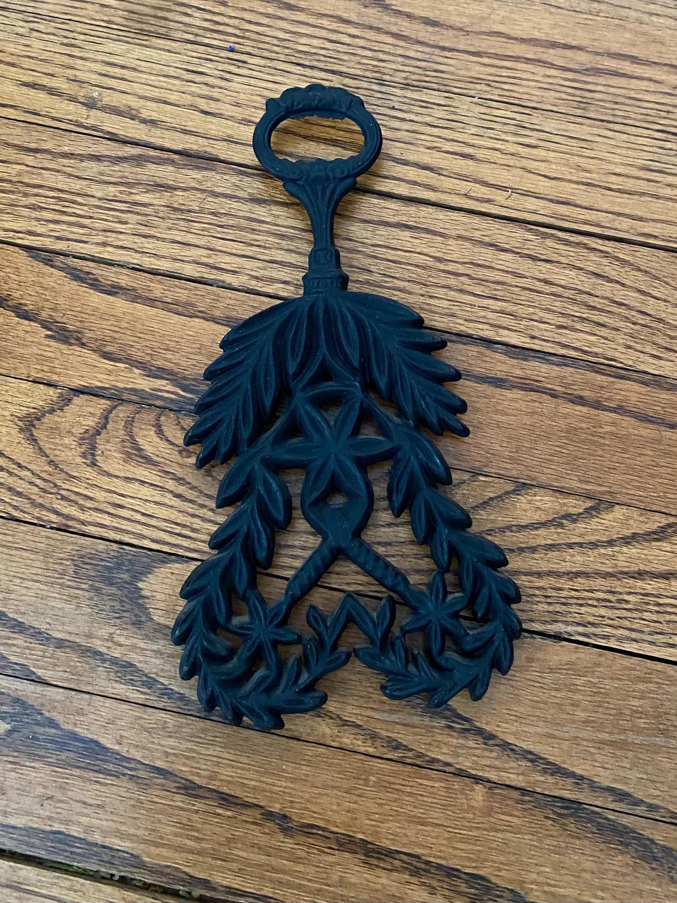 Vintage Trivet. Black Cast, Wrought Iron JZH Historical Artifact 1948T. Farmhouse, Country, Rustic, Collectible Kitchen Ware. Wall Art