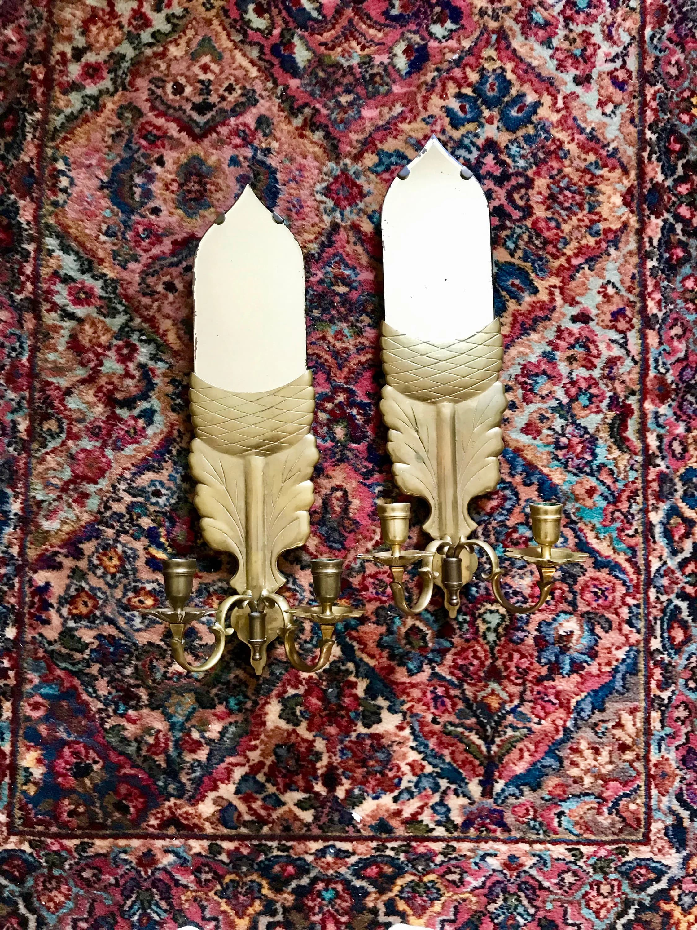 Vintage Brass Sconces. Chapman Mirror Wall Pair. Oak Leaf and Acorn Design. Stunning Candle Lighting. Traditional, Colonial Design. Gift.