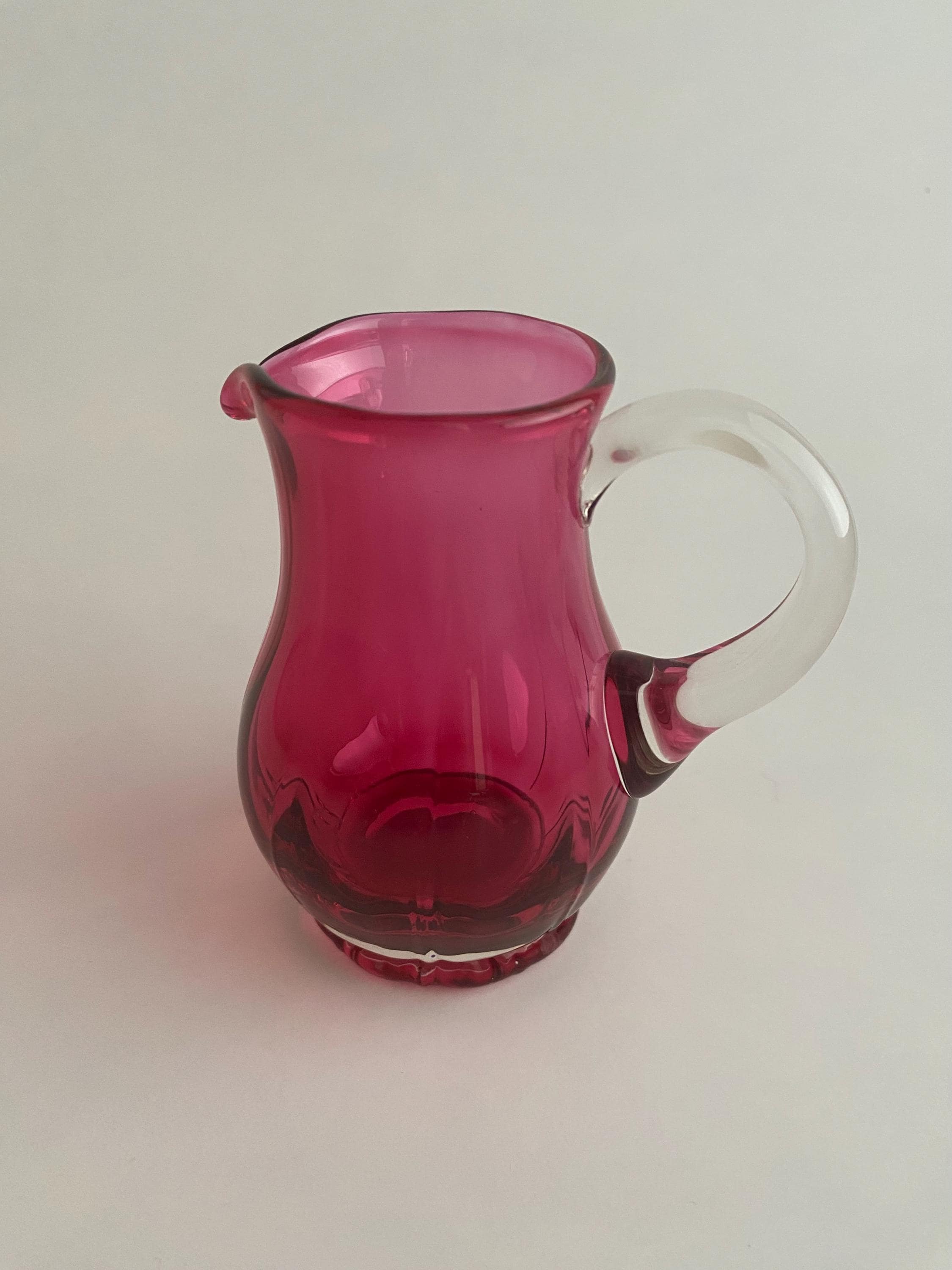 Vintage Glass Pitcher. Pilgrim Cranberry Charleston Hand-blown Creamer. Red Collectible Miniature Vase. Ground Pontil Mark.