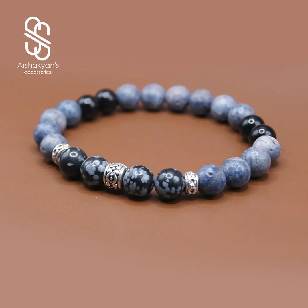 Handmade Snowflake Obsidian Beaded Bracelet – Natural Stone Accessory - image 5
