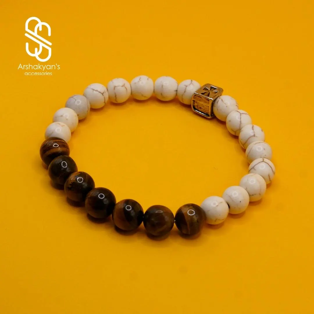 Tiger Eye and White Stone Beaded Bracelet, Handmade Gemstone Jewelry - image 5