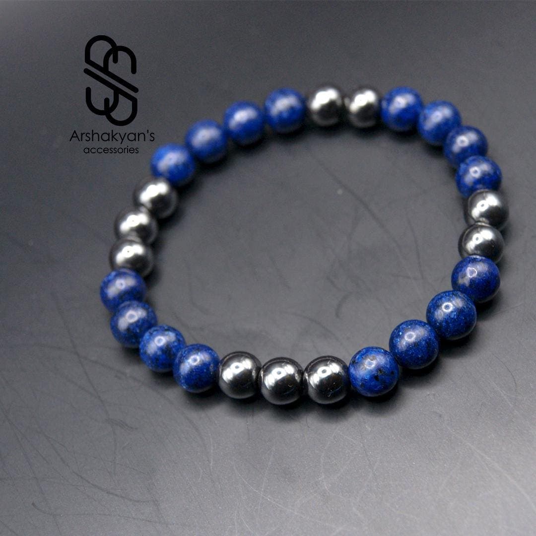 Handmade Lapis Lazuli & Hematite Beaded Bracelet, Natural Gemstone Jewelry - image 5
