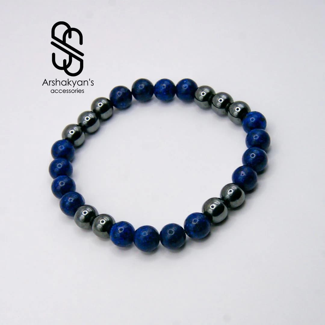 Handmade Lapis Lazuli & Hematite Beaded Bracelet, Natural Gemstone Jewelry - image 4