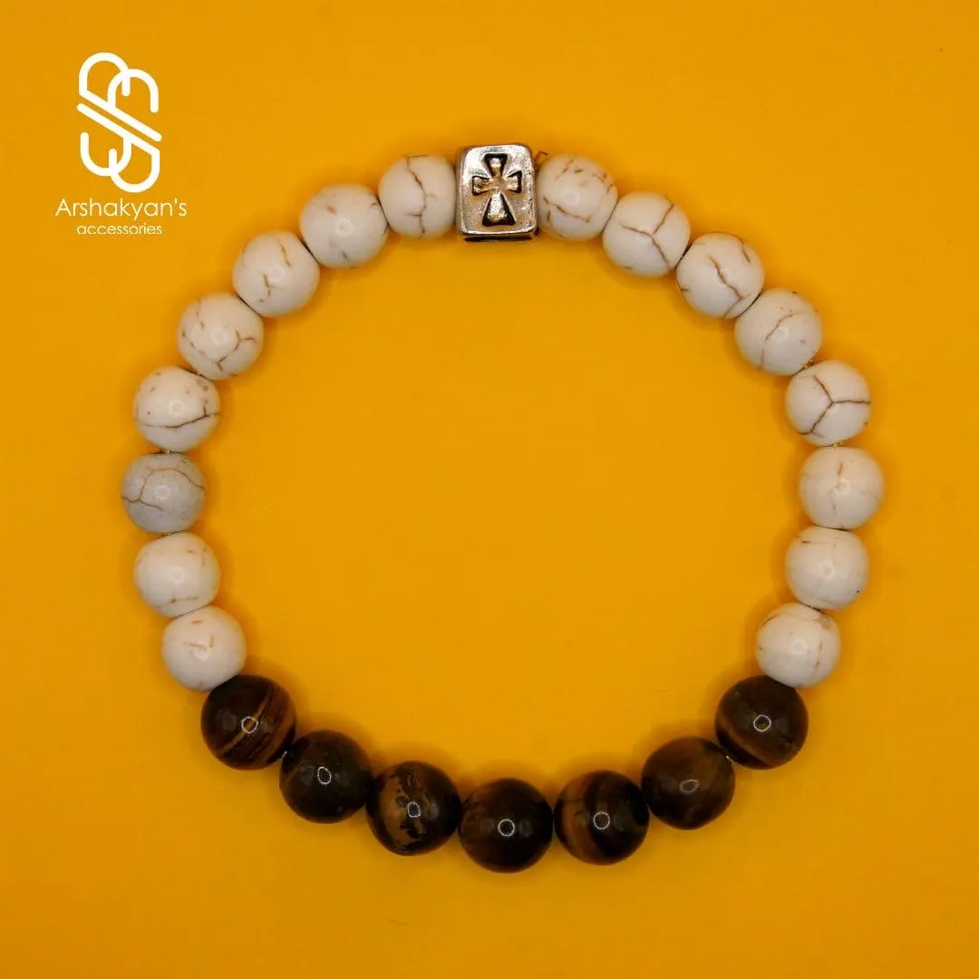 Tiger Eye and White Stone Beaded Bracelet, Handmade Gemstone Jewelry - image 4
