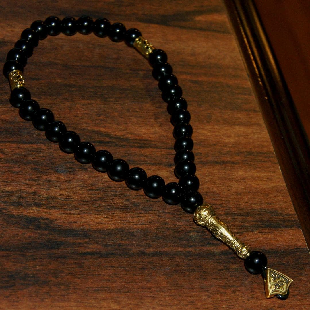 Black Onyx Prayer Beads Tesbih – 33 Bead Islamic Misbaha with Gold Accents - image 2