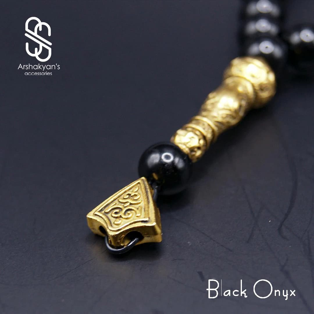 Black Onyx Prayer Beads Tesbih – 33 Bead Islamic Misbaha with Gold Accents - image 5