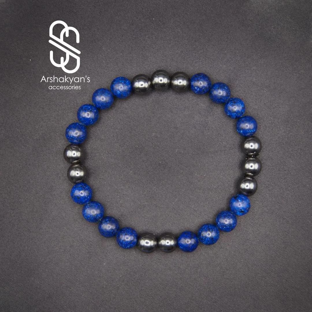 Handmade Lapis Lazuli & Hematite Beaded Bracelet, Natural Gemstone Jewelry - image 3