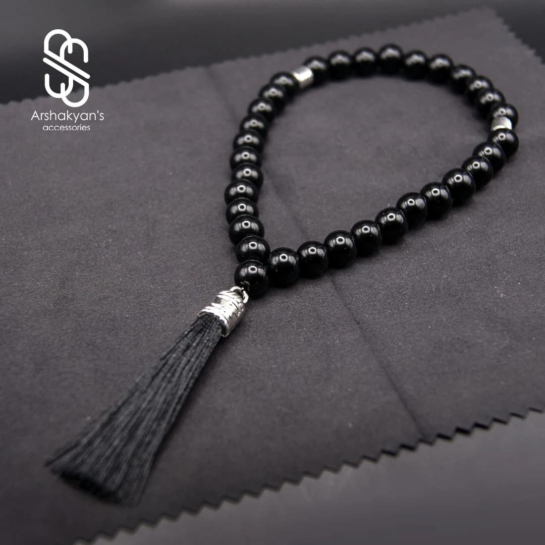 Black Onyx Tasbih 33 Beads, Muslim Prayer, Islamic Gemstone Dhikr Beads