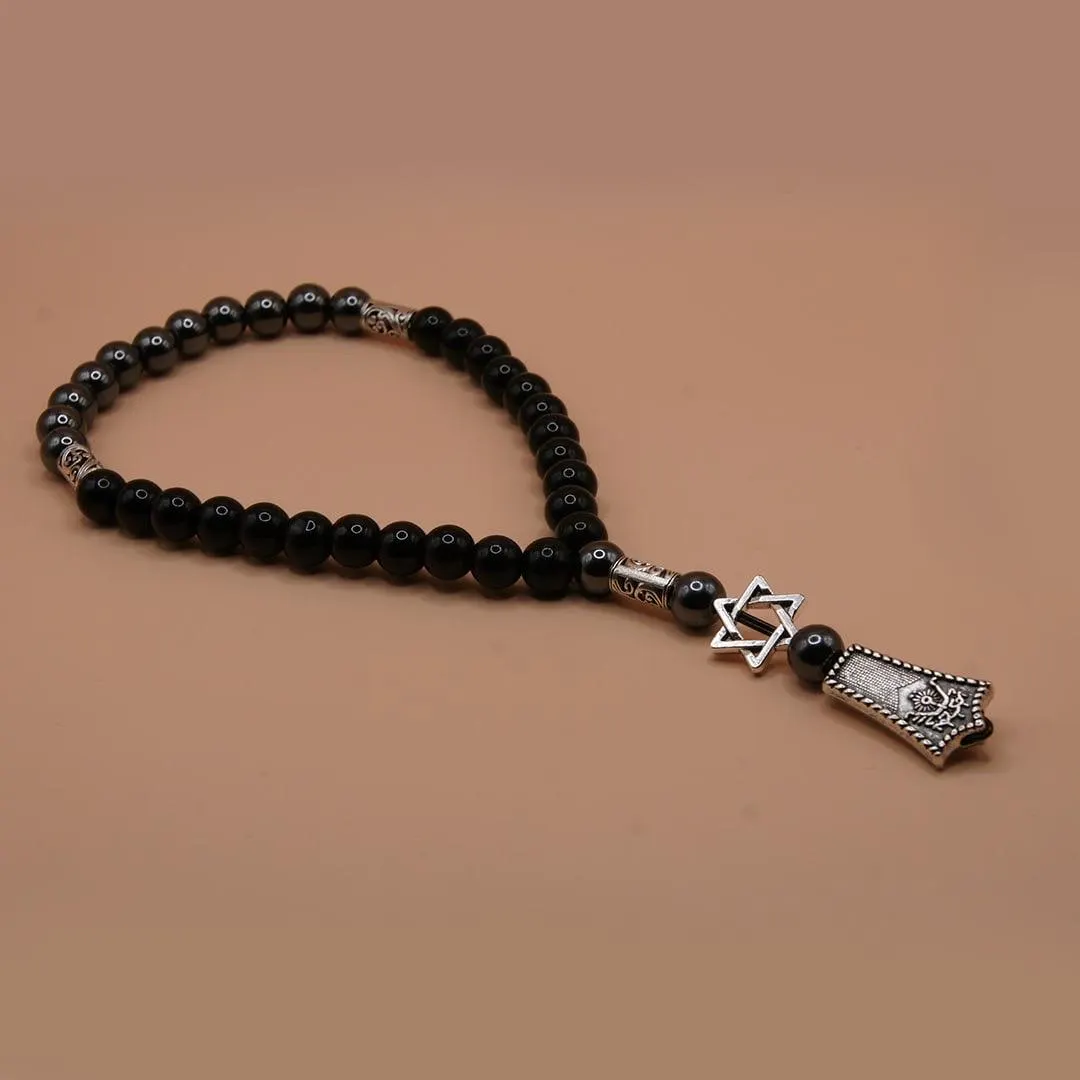 Black Onyx Prayer Beads with Star of David – Jewish Meditation Necklace