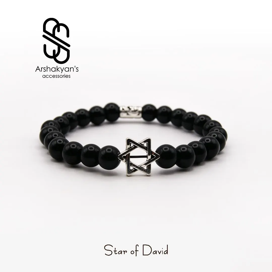 Black Onyx Star of David Bracelet, Men's Judaica Jewelry, Spiritual Gift