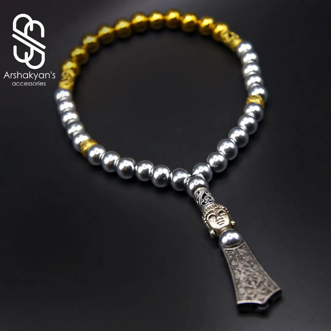 Tasbih - Prayer Beads - Silver Gold Tone Metal – 33 Bead Elastic Misbaha - image 4