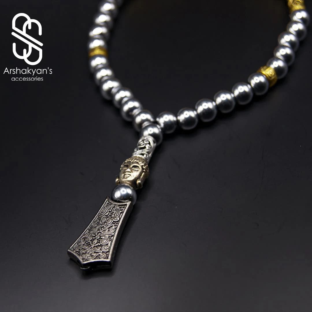 Tasbih - Prayer Beads - Silver Gold Tone Metal – 33 Bead Elastic Misbaha - image 3
