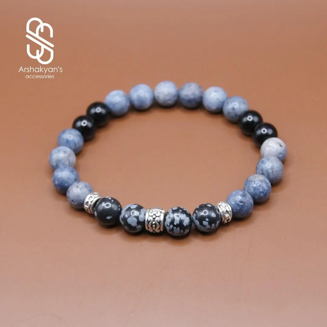 Handmade Snowflake Obsidian Beaded Bracelet – Natural Stone Accessory - image 4