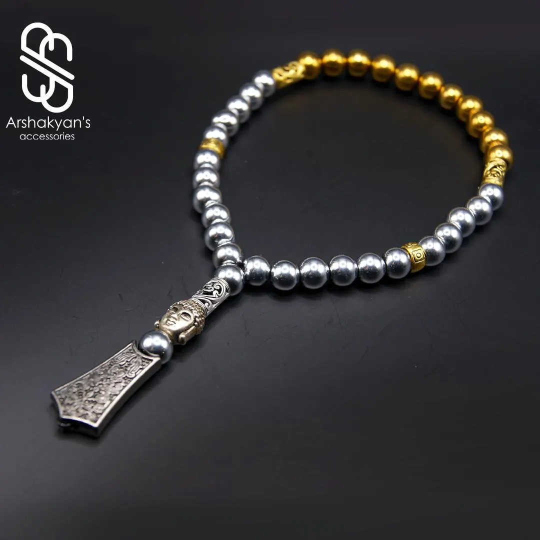 Tasbih - Prayer Beads - Silver Gold Tone Metal – 33 Bead Elastic Misbaha - image 5