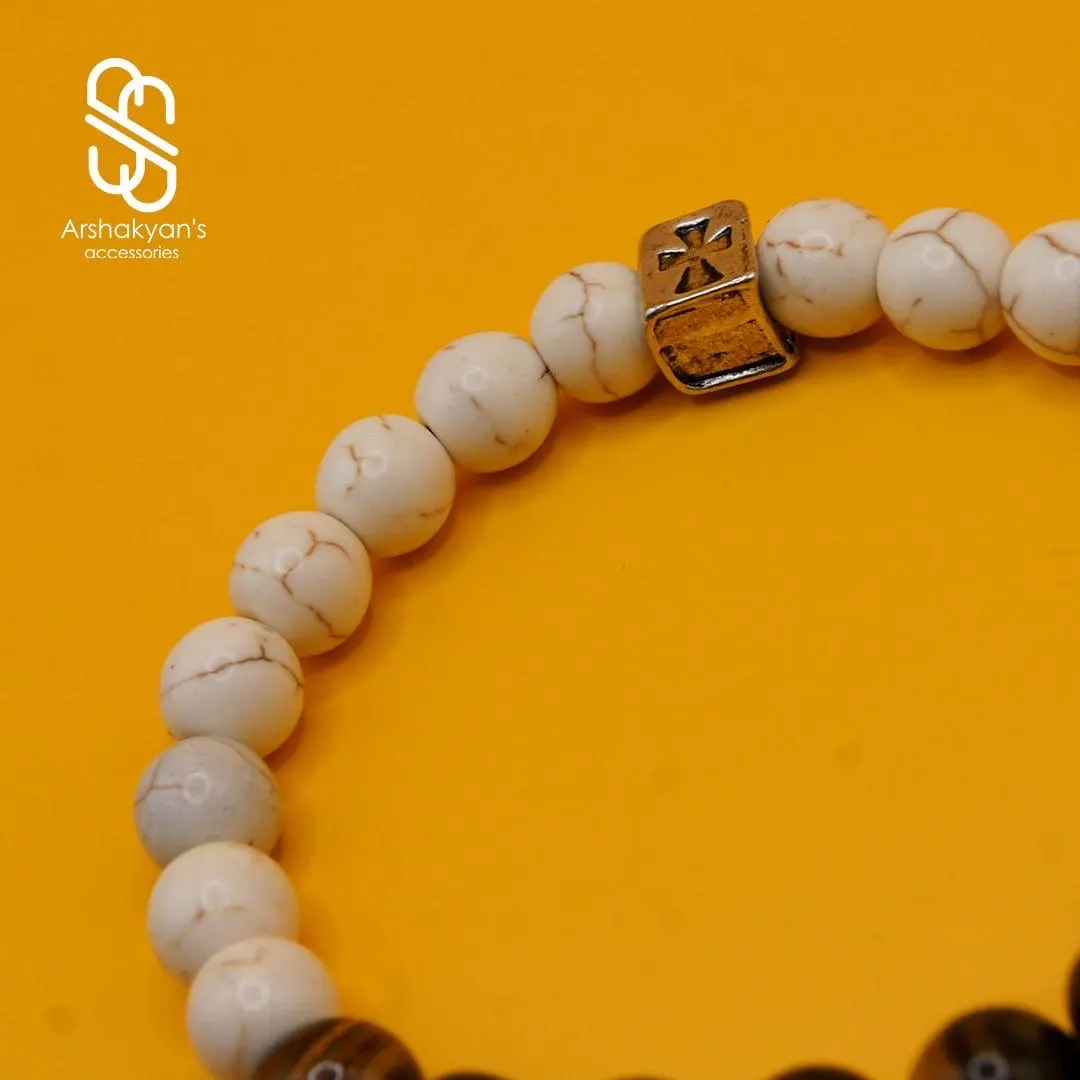 Tiger Eye and White Stone Beaded Bracelet, Handmade Gemstone Jewelry - image 3