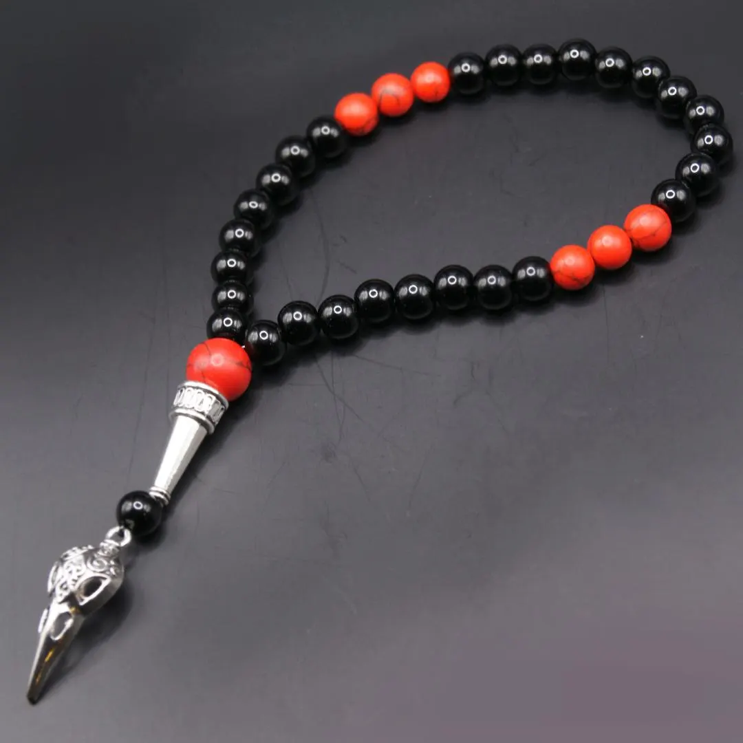Black Red Tasbih Prayer Beads | Skull Charm 33 Bead Misbaha Dhikr Counter - image 5