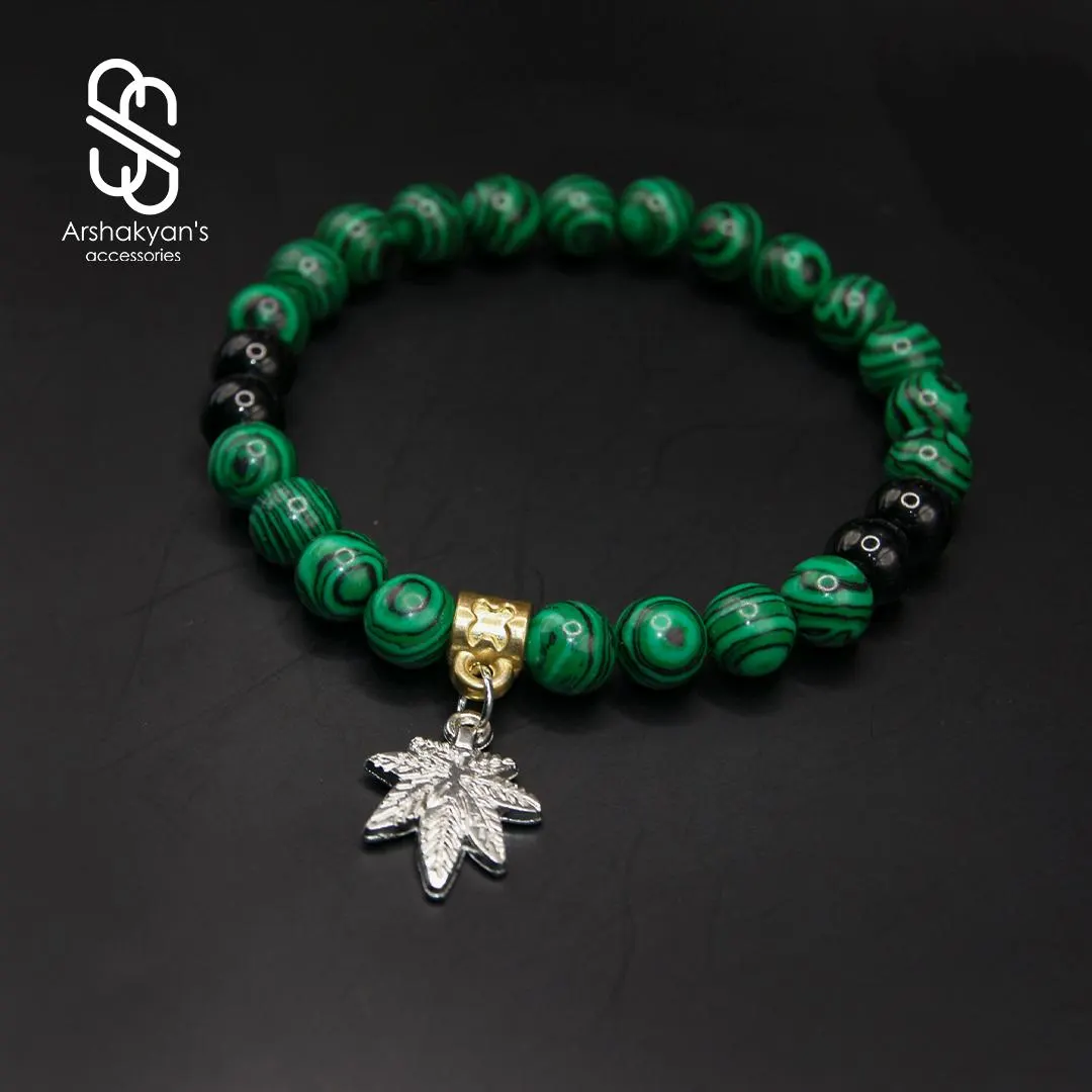 Malachite Beaded Bracelet with Gold Accent and Silver Maple Leaf Charm - image 5