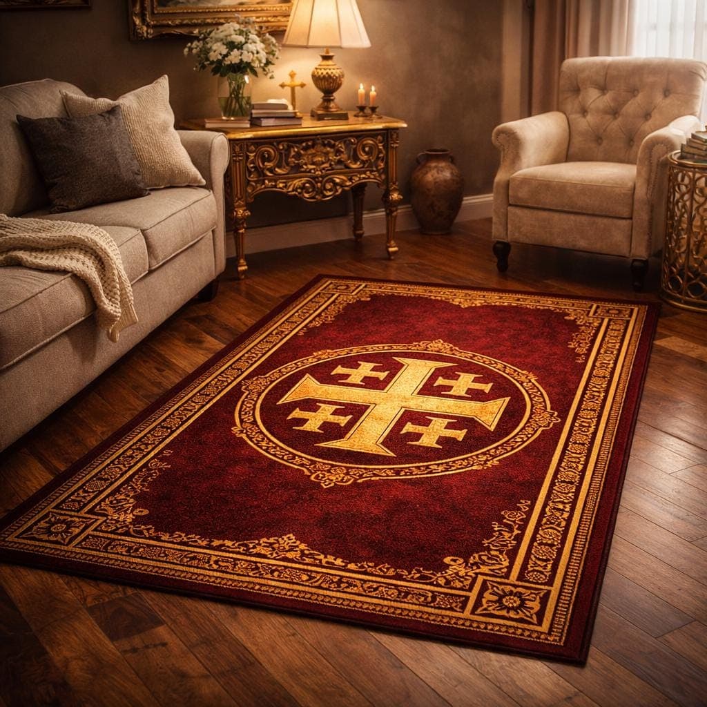 Jerusalem Cross Christian Prayer Rug, Catholic Prayer Mat, Church Rug, Christian Rug, Religious Rug, Christian Decor, Catholic Gift - image 4
