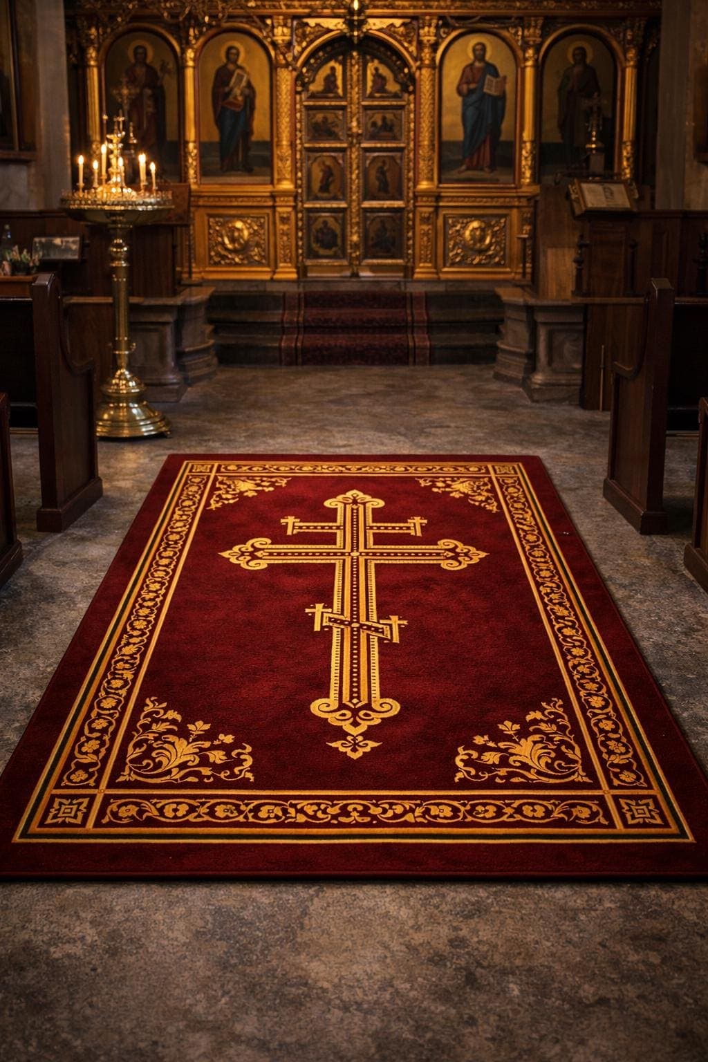 Orthodox Cross Prayer Rug,Christian Prayer Mat,Russian Orthodox Prayer Rug,Catholic Prayer Rug,Religious Prayer Mat,Red Gold Christian Rug - image 4