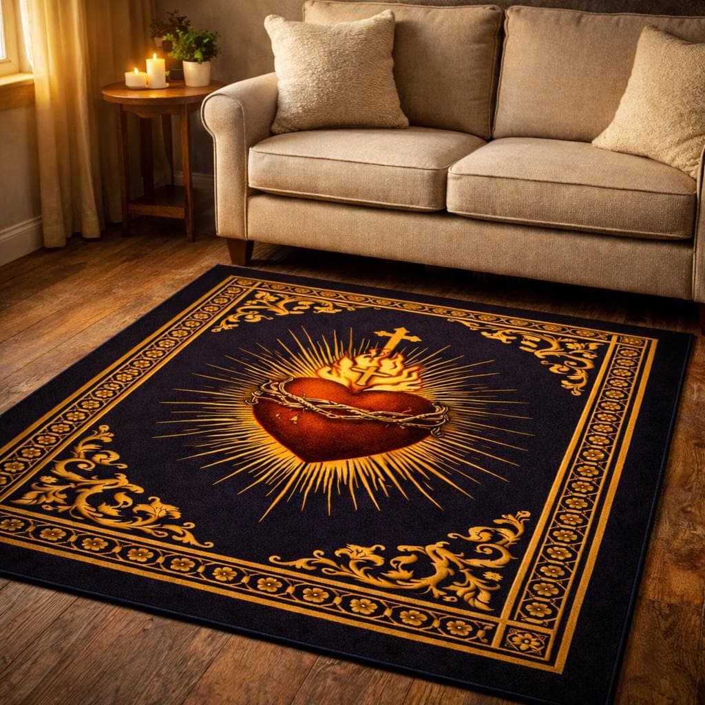Sacred Heart Prayer Rug, Catholic Prayer Mat, Christian Prayer Rug, Jesus Sacred Heart Rug, Religious Prayer Carpet, Christian Decor Rug - image 5