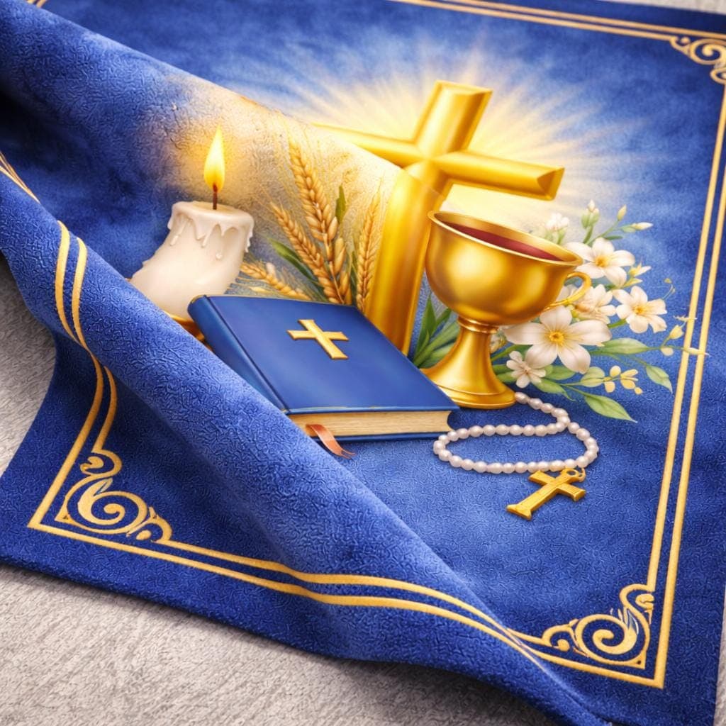 Catholic Prayer Mat, Christian Kneeling Pad, First Communion Gift, Gold Cross Altar Rug, Bible Study Devotional Carpet, Religious Decor - image 5