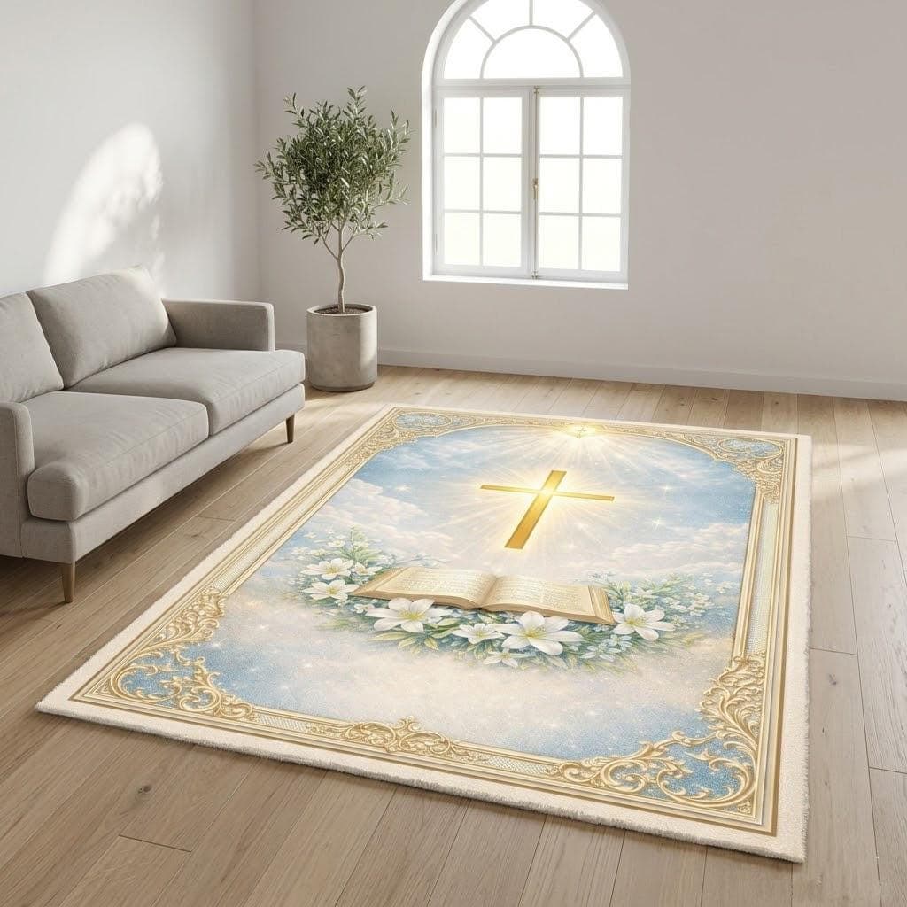 Christian Prayer Rug with Cross, War Room Decor Kneeling Mat, Spiritual Bible Study Floor Pad, Faith Based Baptism Gift - image 3