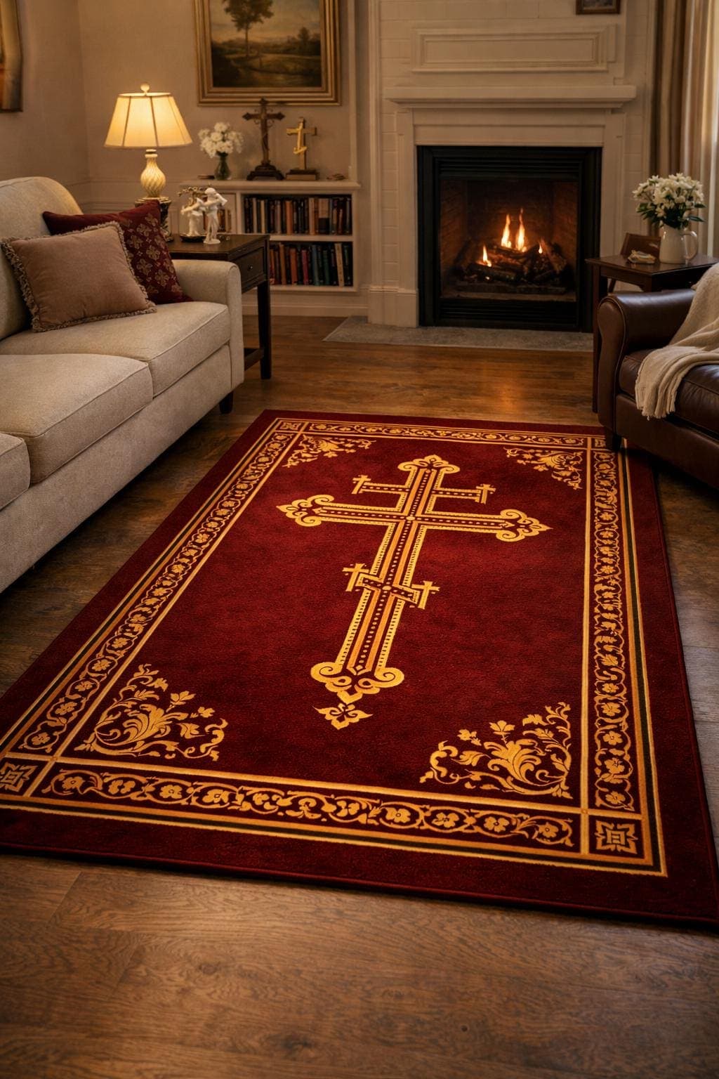 Orthodox Cross Prayer Rug,Christian Prayer Mat,Russian Orthodox Prayer Rug,Catholic Prayer Rug,Religious Prayer Mat,Red Gold Christian Rug - image 5
