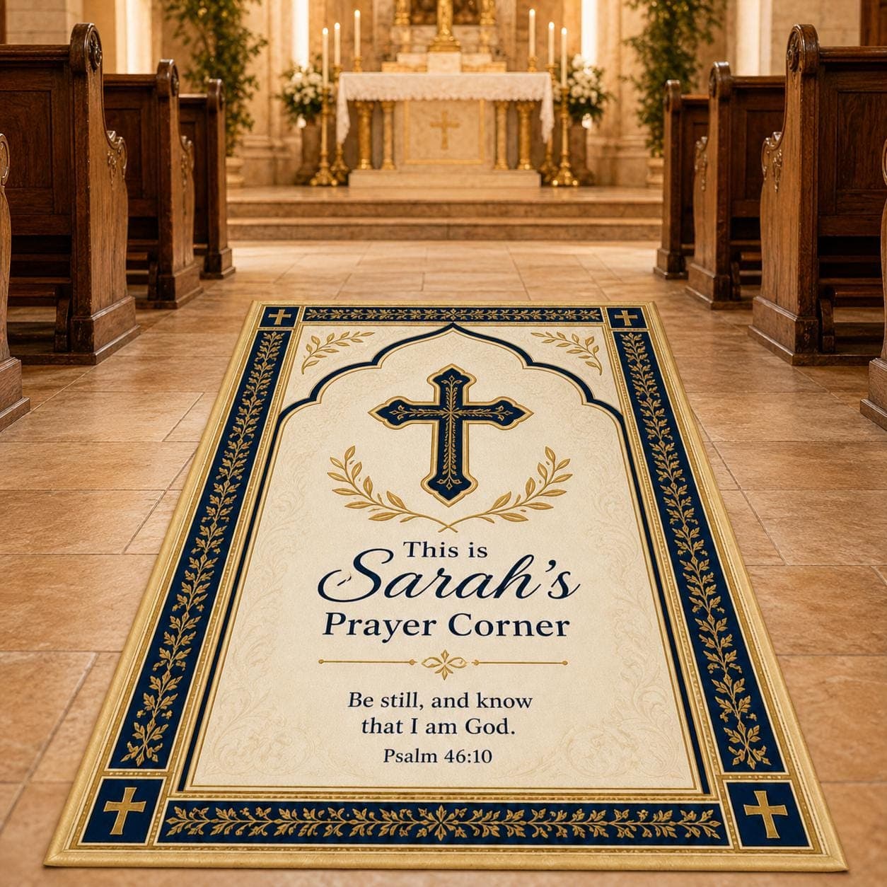Personalized Christian Prayer Mat, Custom Name Cross Prayer Rug, Psalm 46:10 Bible Verse Kneeling Pad, Spiritual Faith Gift for Women Decor