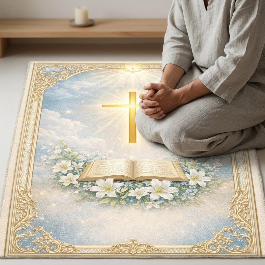 Christian Prayer Rug with Cross, War Room Decor Kneeling Mat, Spiritual Bible Study Floor Pad, Faith Based Baptism Gift - image 4