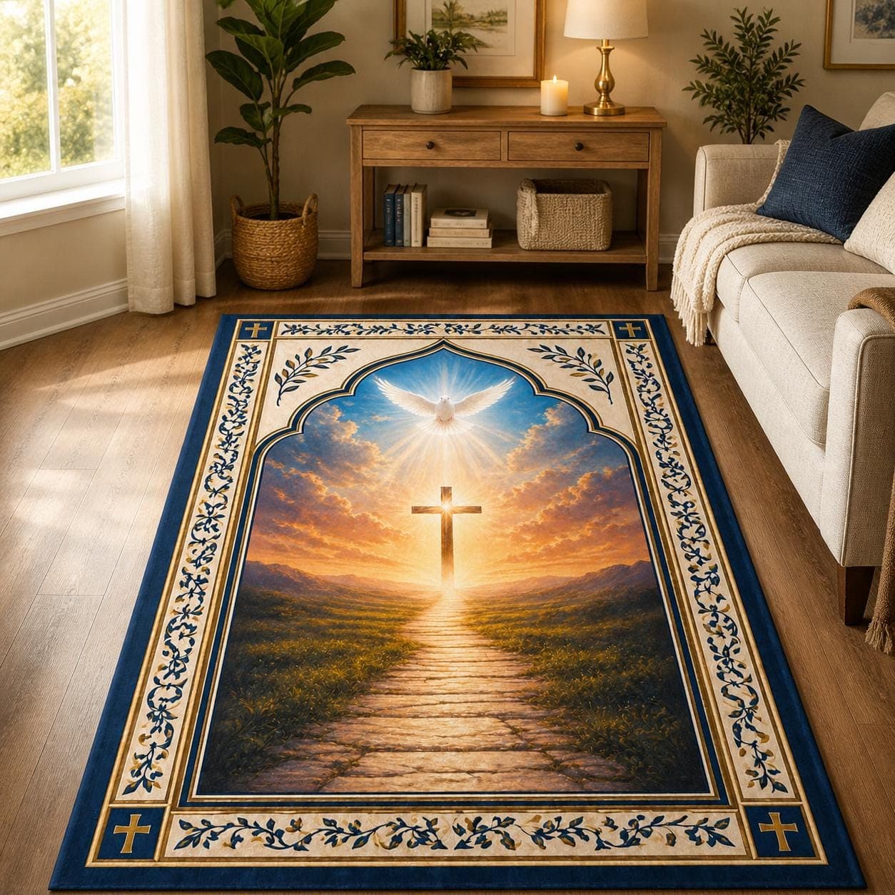 Christian Prayer Mat, Holy Spirit Kneeling Pad, Cross War Room Decor, Catholic Devotional Rug, Religious Baptism Gift, Spiritual Floor Mat - image 4