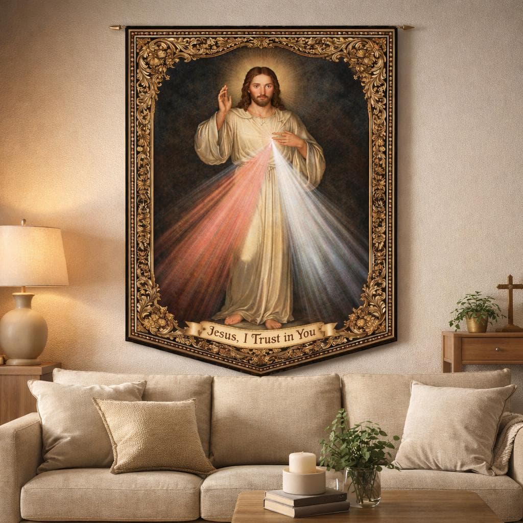 Divine Mercy Tapestry Jesus I Trust In You Catholic Wall Decor Christian Room Hanging Prayer Room Art Religious Gift Vintage Housewarming - image 4