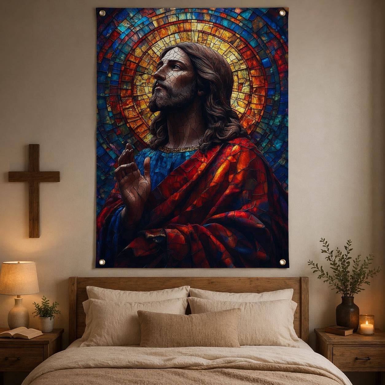 Jesus Christ Tapestry Stained Glass Wall Art Christian Home Decor Religious Wall Hanging Catholic Gift Spiritual Mosaic Wall Rug Easter Gift - image 5