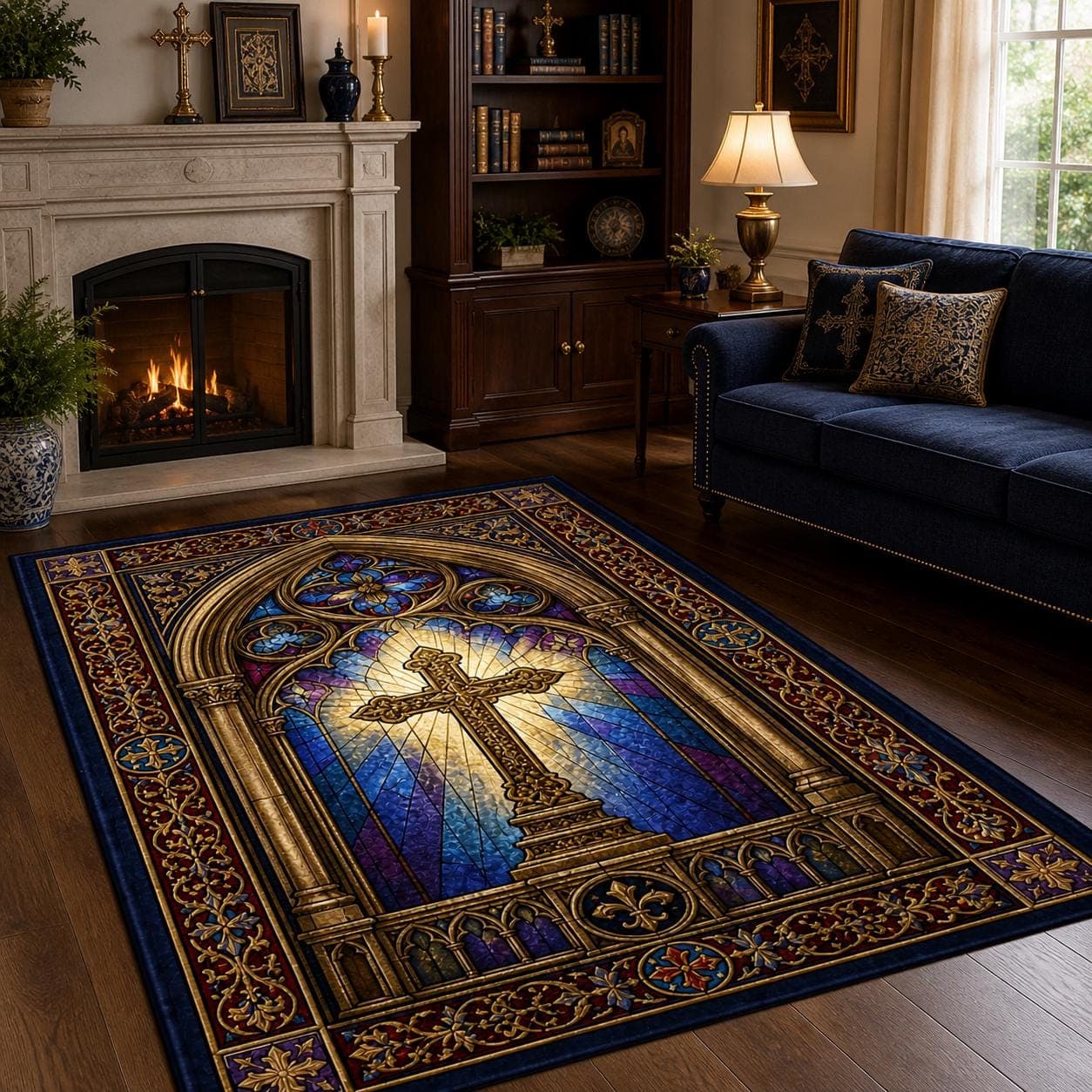 Stained Glass Cross Christian Prayer Mat Catholic Kneeling Rug Church Window Decor Spiritual Devotional Pad Religious Wedding Gift - image 3