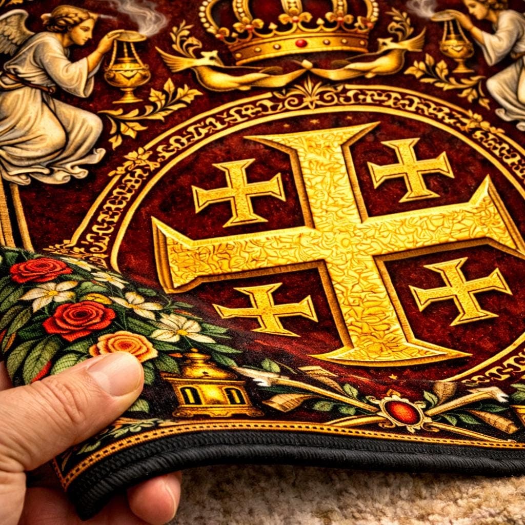 Jerusalem Cross Christian Prayer Rug, Catholic Kneeling Mat for Home Altar, Vintage Orthodox Devotional Pad, Spiritual Religious Gift - image 5