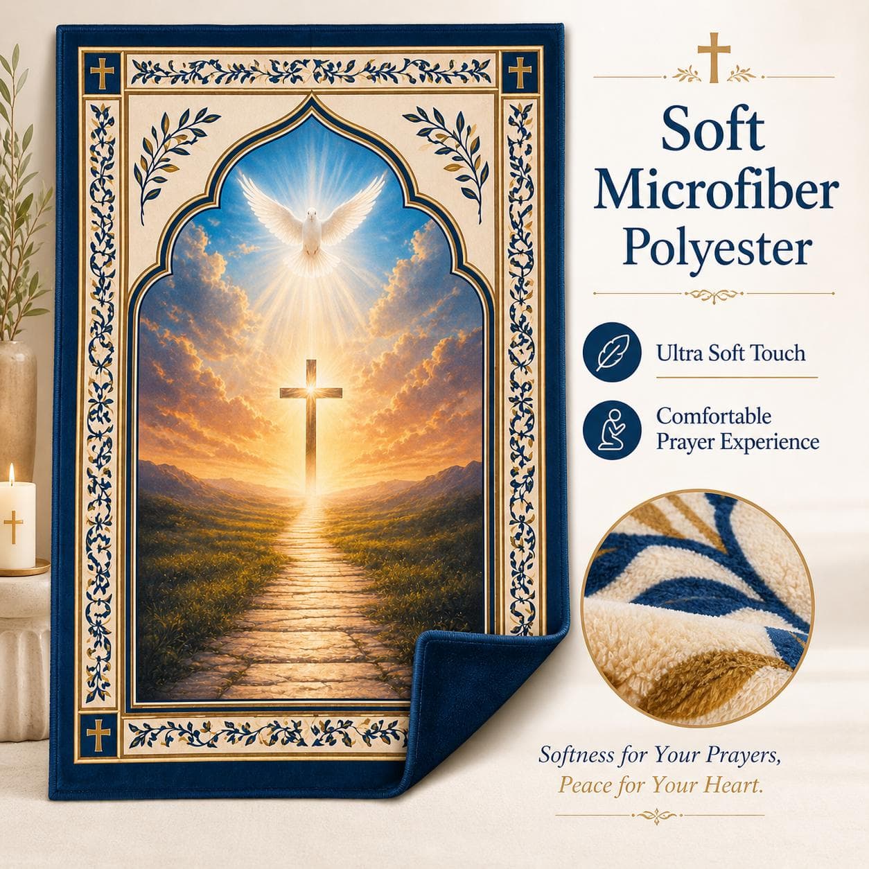 Christian Prayer Mat, Holy Spirit Kneeling Pad, Cross War Room Decor, Catholic Devotional Rug, Religious Baptism Gift, Spiritual Floor Mat - image 5