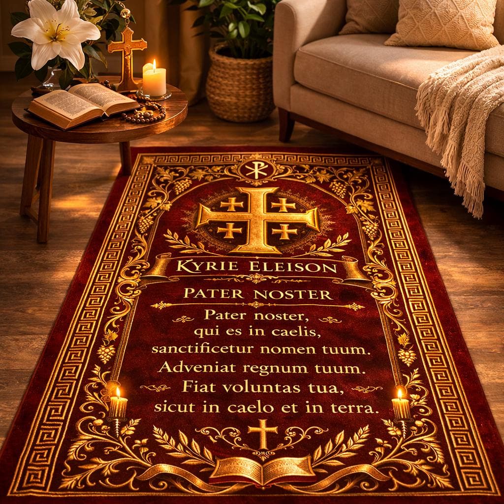 Jerusalem Cross Prayer Rug, Kyrie Eleison Rug, Pater Noster Prayer Mat, Catholic Prayer Rug, Christian Prayer Carpet, Religious Prayer Rug - image 5
